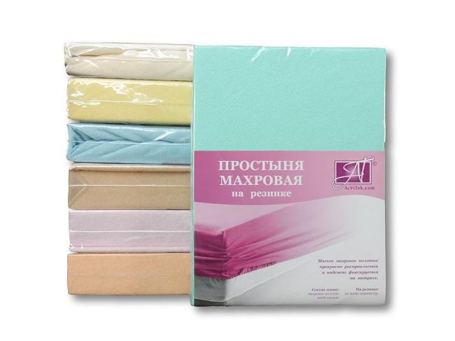 Простыня на резинке хлопковая махровая АЛЬВИТЕК ментол 180х200