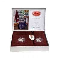 Набор полотенец махровых хлопковых в коробке KARVEN HS1687 PORTRE V6 бордовый 50х90 (1шт), 70х140 (1шт)