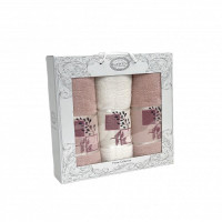 Набор полотенец махровых хлопковых KARVEN HS1635 KARELI CICEK V8 кремовый-пудра 50х90 (2шт), 70х140 (1шт)