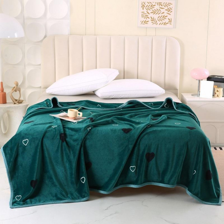 Плед из микрофибры CRISTELLE FLAMENCO сердечки на зеленом 200х220