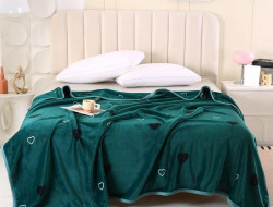 Плед из микрофибры CRISTELLE FLAMENCO сердечки на зеленом 150х200