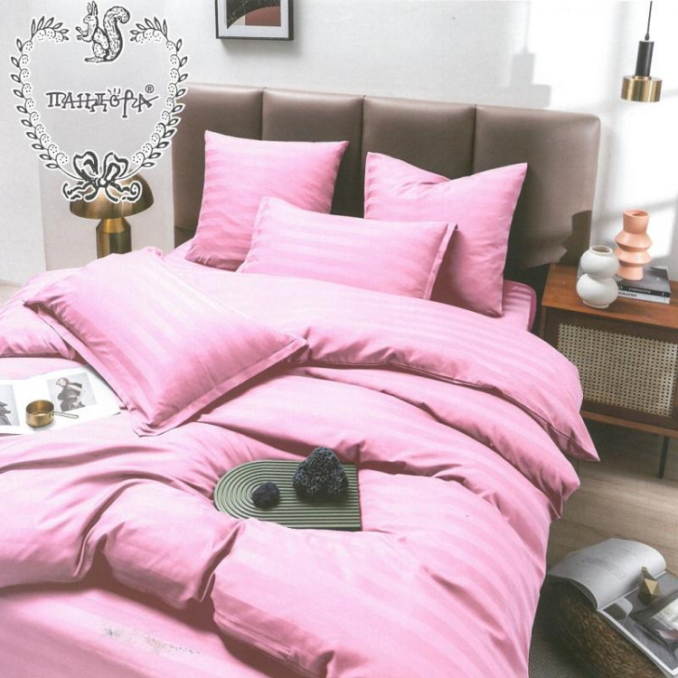 Постельное белье из страйп-сатина ПАНДОРА нежно-розовое 2-спальное