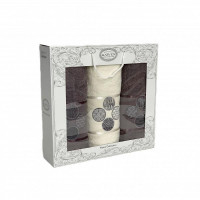 Набор полотенец махровых хлопковых KARVEN HS1643 DORT DAIRE V6 кремовый-темно-серый 50х90 (2шт), 70х140 (1шт)