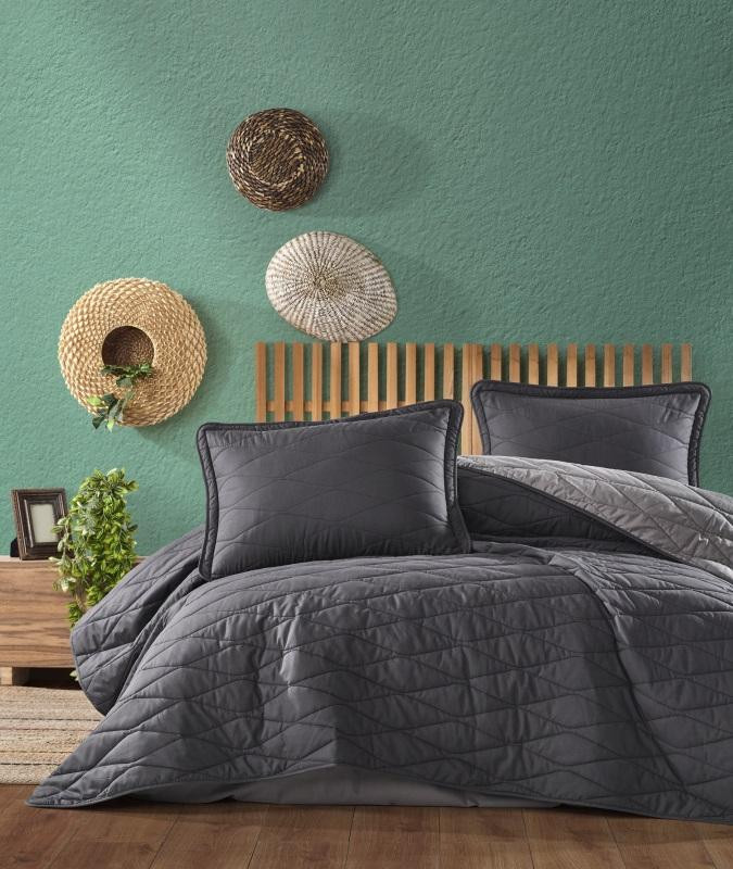 Покрывало из ранфорса KARVEN Y919 LORNA V6 ANTRASIT 180х240 с наволочкой 50х70