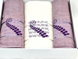 Набор полотенец махровых хлопковых KARVEN HS1623 KIVRIMLI YAPRAK V7 сиреневый 50х90 (2шт), 70х140 (1шт)