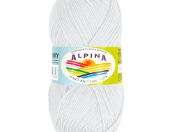 Пряжа ALPINA TOMMY №002 белая 100% микнес 10 шт х 50 гр, 130 м +/- 10 м