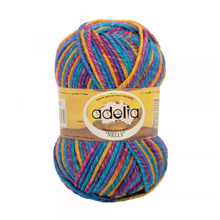 Пряжа ADELIA NELLY №27 морская волна-желтая-фуксия 70% шерсть, 30% акрил, 5 шт х 100 гр, 100 м +/- 5 м