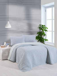 Покрывало тонкое из хлопка и микрофибры KARVEN Y836 MUSLIN KARE V2 темно-синее 160х240 с наволочкой 50х70