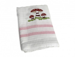 Набор кухонных полотенец вафельных хлопковых KARVEN HM779 ГРИБЫ V2 розовый 50х75 (12шт)