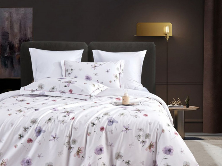 Постельное белье из египетского хлопка Premium с простыней на резинке 160х200 ASABELLA Ботаника 50х70 (2шт) и 70х70 (2шт) евро