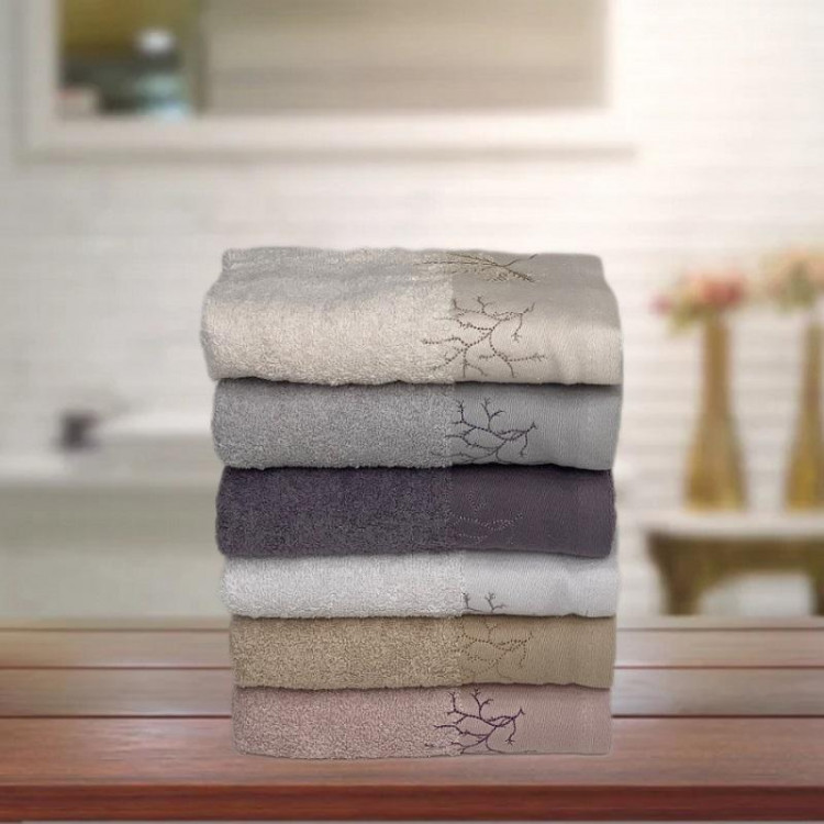 Набор полотенец махровых хлопковых с вышивкой KARVEN ELIT H7000 CINAR-2 50х90 (6шт)