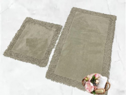 Набор ковриков для ванной хлопковый с бахромой KARVEN KV425 K.M.DUZ светло-бежевый 50х60 (1шт), 60х100 (1шт)