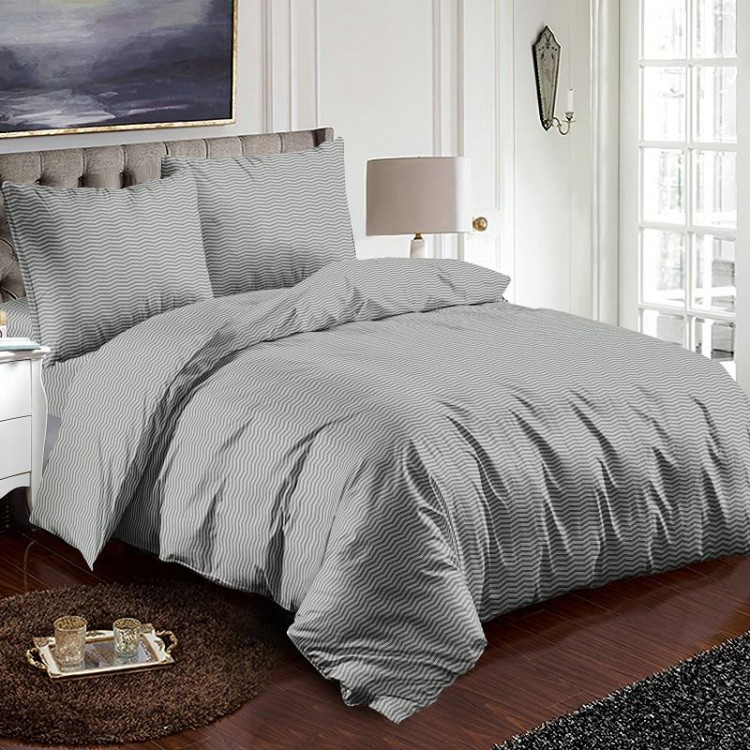 Постельное белье из микросатина TANGO серый зигзаг 50х70 (2шт) 2-спальное