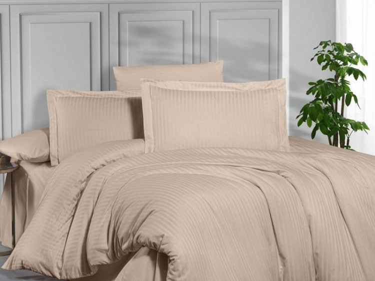 Постельное белье из страйп сатина KARVEN N163-SS-007 KBEJ темно-бежевое 50х70 (2шт), 70х70 (2шт) евро