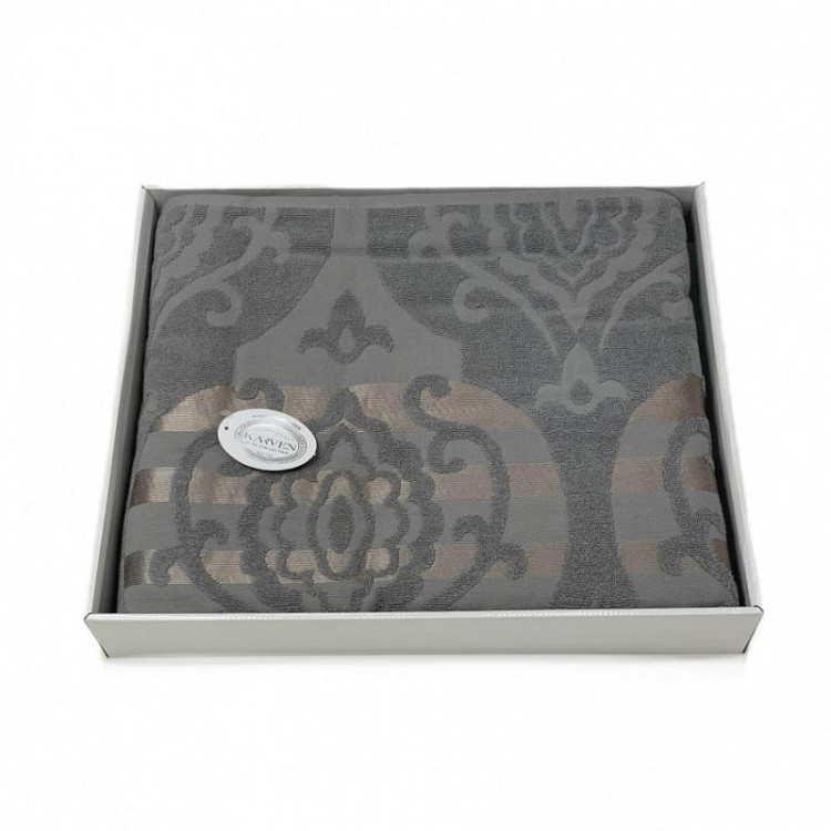 Плед из хлопка махровый KARVEN P962 CORNELY V8 темно-серый 160х220