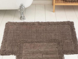 Набор ковриков для ванной хлопковый с бахромой KARVEN KV426 K.M.EKOSE темно-бежевый 50х60 (1шт), 60х100 (1шт)