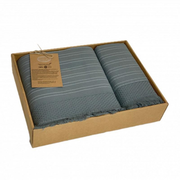 Набор полотенец махровых хлопковых KARVEN HS1721 ORENDO хаки 50х90 (1шт), 70х140 (1шт)