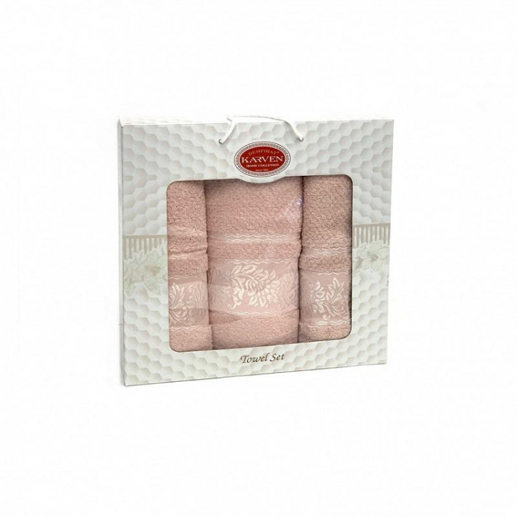 Набор полотенец махровых хлопковых KARVEN HS1667 SUMBUL V8 светлая пудра 50х90 (2шт), 70х140 (1шт)