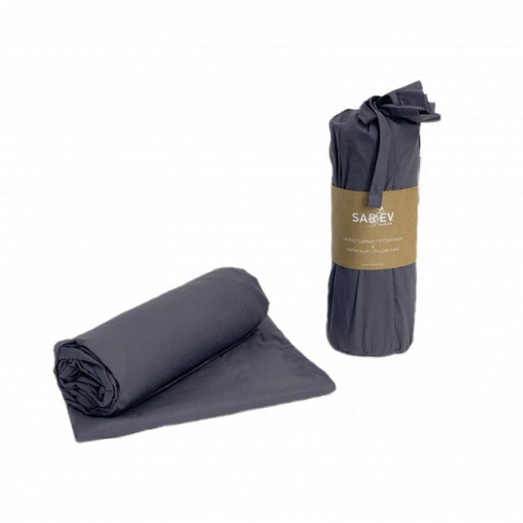 Простыня на резинке из ранфорса SAREV P950 V78 ANTRASIT 100х200х35 с наволочкой 50х70