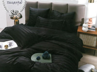 Постельное белье из страйп-сатина ПАНДОРА черное евро