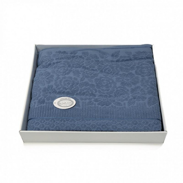 Плед из хлопка махровый KARVEN P959 ROSE V14 индиго 220х240