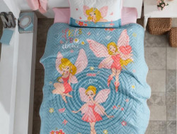 Покрывало детское из хлопка стеганое KARVEN Y923/1 POWER GIRL V1 TURKUAZ 180х240 с наволочкой 50х70