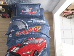 Покрывало детское из хлопка стеганое KARVEN Y923/1 EXTREME V1 MAVI 180х240 с наволочкой 50х70