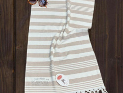 Полотенце махровое хлопковое с бахромой KARVEN H3278 ПЕШТЕМАЛЬ V1 бежевое 100х200