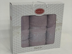 Набор полотенец махровых хлопковых KARVEN HS1667 SUMBUL V9 сиреневый 50х90 (2шт), 70х140 (1шт)