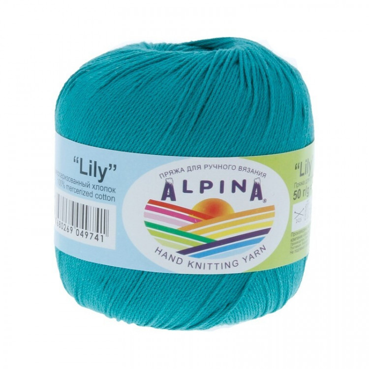 Пряжа ALPINA LILY №139 бирюзовая 100% мерсеризованный хлопок 10 шт х 50 гр, 175 м +/- 5 м