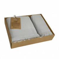 Набор полотенец махровых хлопковых KARVEN HS1720 TROPICAL серо-зеленый 50х90 (1шт), 70х140 (1шт)