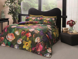 Постельное белье из сатина люкс TAC DELUX PREMUIM DIGITAL SERAPHINA красно-зеленое евро