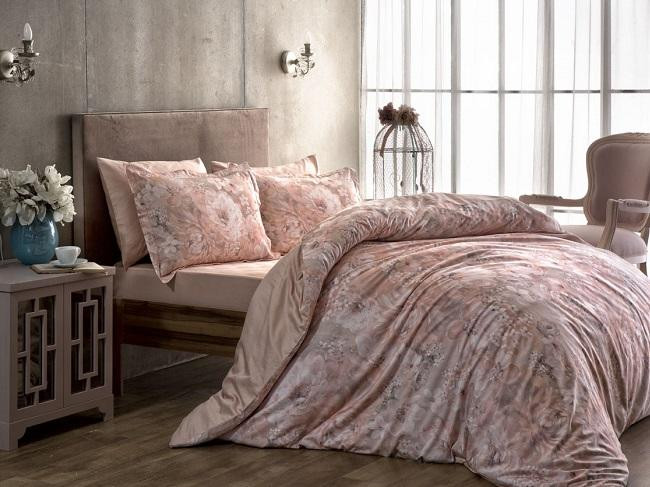 Постельное белье из сатина люкс TAC DELUX PREMUIM DIGITAL BLANCHE пудра евро