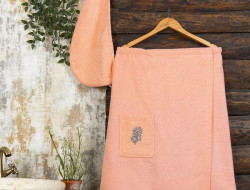 Набор женский хлопковый для ванной и сауны махровый METEOR персиковый