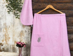 Набор женский хлопковый для ванной и сауны махровый METEOR розовый