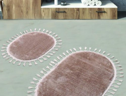 Набор ковриков для ванной мех с бахромой KARVEN KV413 POST DOKUMA OVAL SACAKLI капучино 50х60 (1шт), 60х100 (1шт)