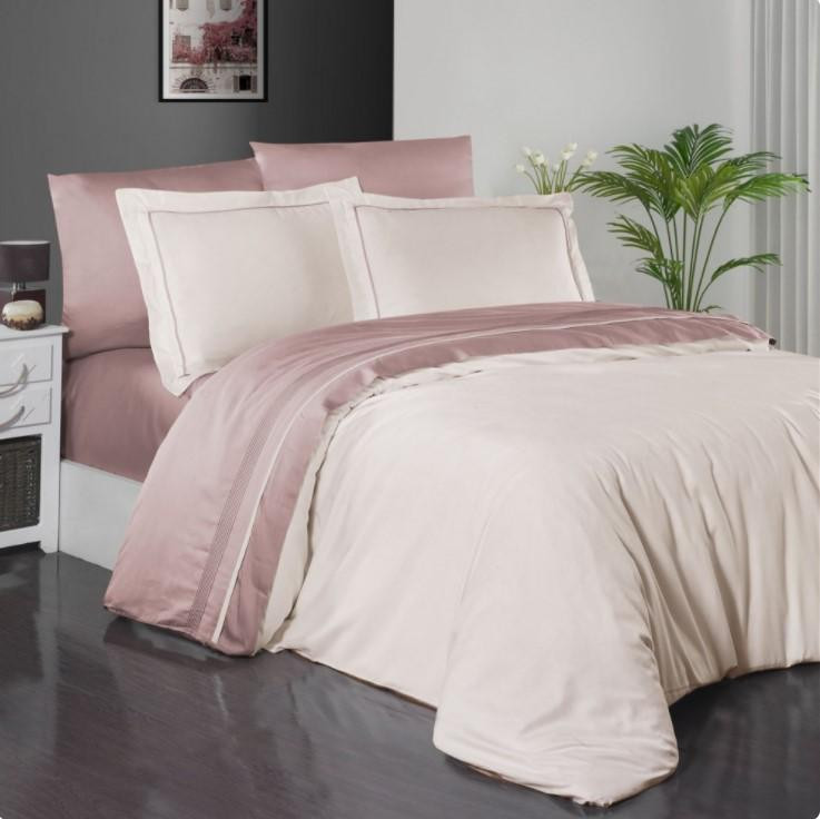 Постельное белье из сатина де люкс KARVEN N045 SERENITY IVORY-PUDRA 50х70 (2шт), 70х70 (2шт) семейное