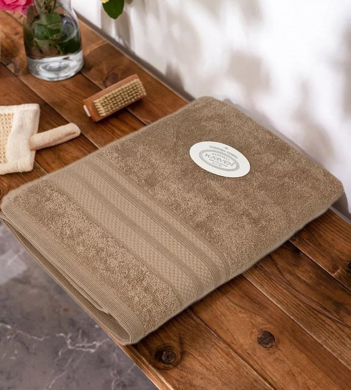 Полотенце махровое хлопковое KARVEN PETEK BORDUR DUZ H5160 LUX COTTON bej1 70х140