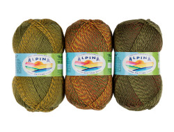 Пряжа ALPINA ROMANTIC №11 зеленая-желтая-коричневая 100% шерсть 5 шт х 100 гр, 300 м +/- 15 м