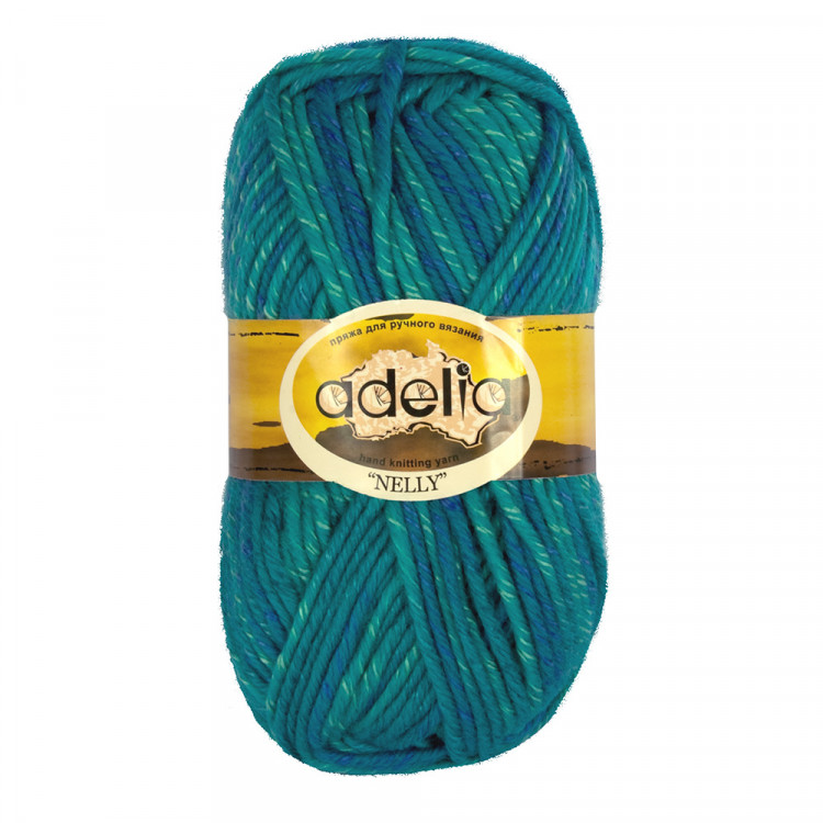 Пряжа ADELIA NELLY №12 синяя-темно-бирюзовая 70% шерсть, 30% акрил, 5 шт х 100 гр, 100 м +/- 5 м