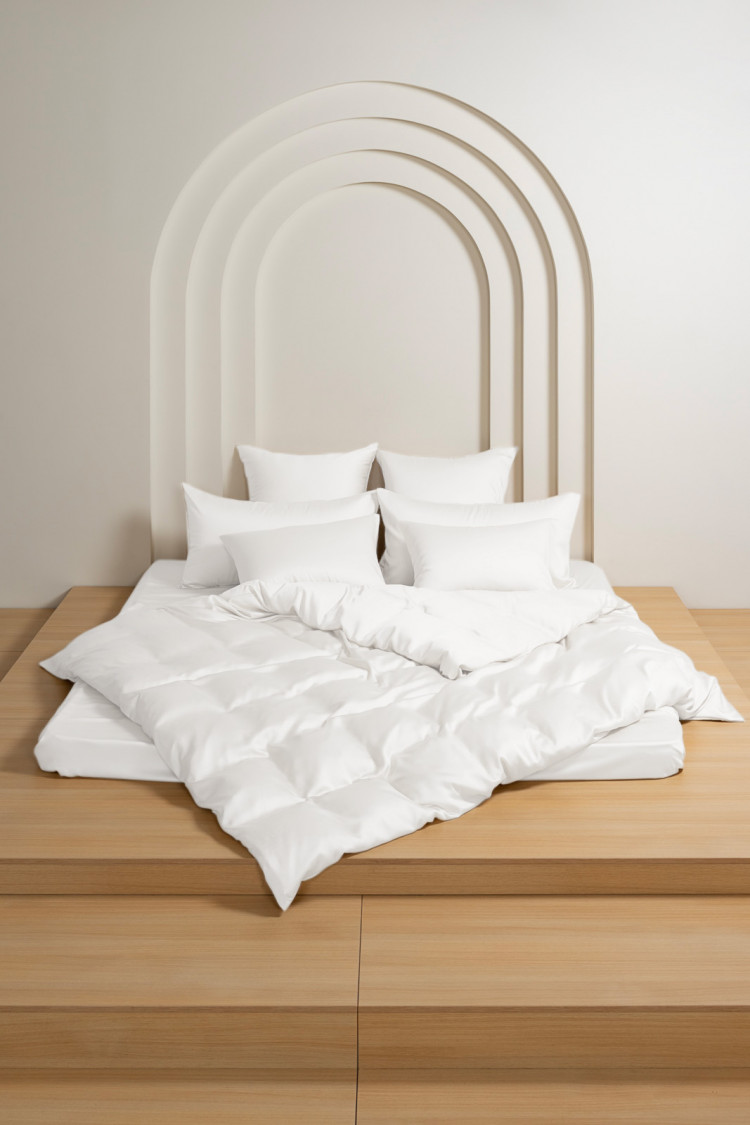 Постельное белье из тенсела с простыней на резинке 160х200 GERMAN GRASS Arctic White Brilliant Grass семейное