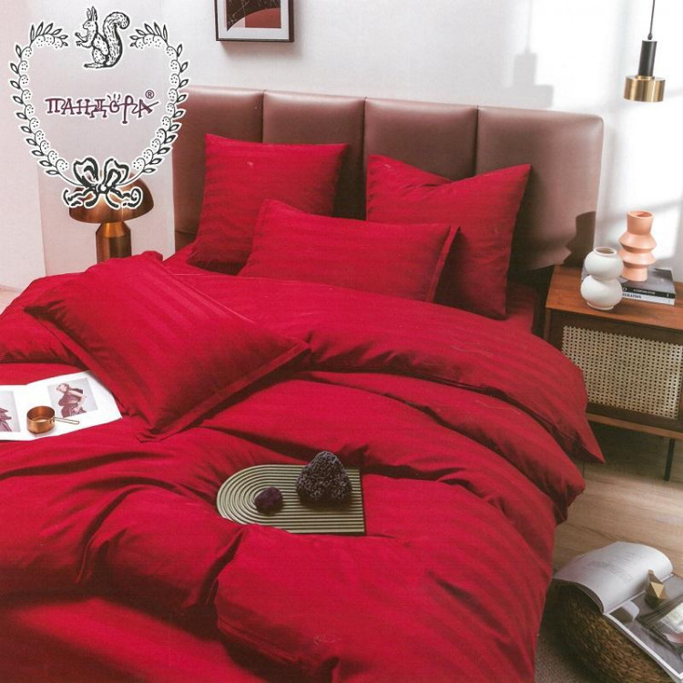 Постельное белье из страйп-сатина ПАНДОРА темно-красное 1,5-спальное