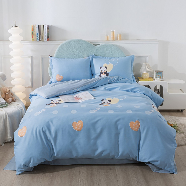 Постельное белье фланелевое TANGO MOMAE Panda blue 50х70 (1шт) и 70х70 (1шт) 1,5-спальное