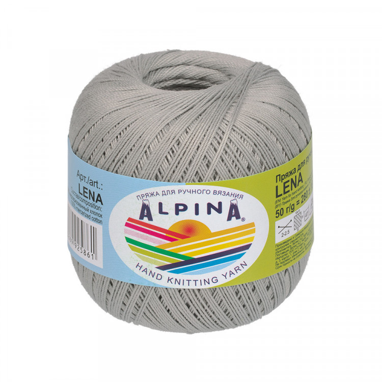 Пряжа ALPINA LENA №41 светло-серая 100% мерсеризованный хлопок 10 шт х 50 гр, 280 м +/- 15 м