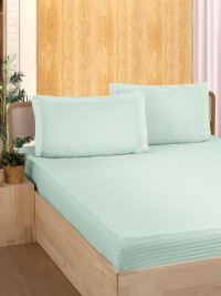 Простыня на резинке из страйп-сатина KARVEN P935 ментол 100х200х33 с наволочкой 50х70