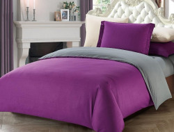 Постельное белье с простыней на резинке из сатина TANGO фуксия-серое евро