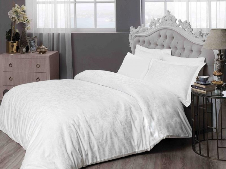 Постельное белье из LUX жаккарда TAC JAKAR BRINLEY белое евро