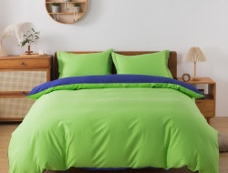 Постельное белье с простыней на резинке из сатина TANGO зеленое-синее евро