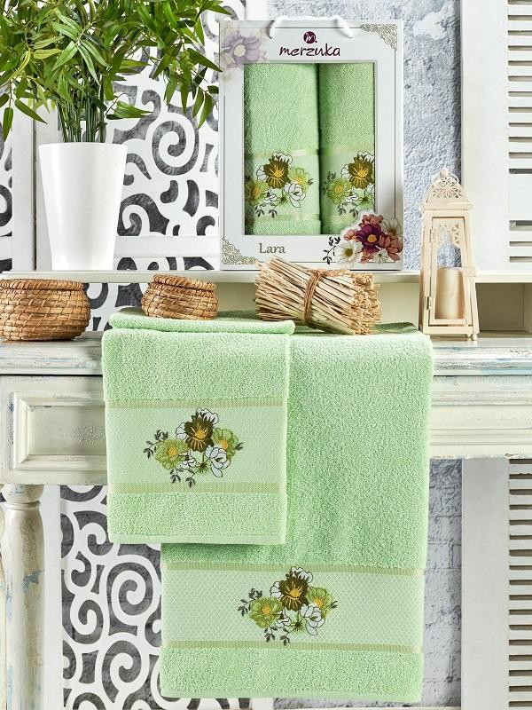 Набор полотенец махровых LARA фисташковый 50х90, 70х140 в коробке